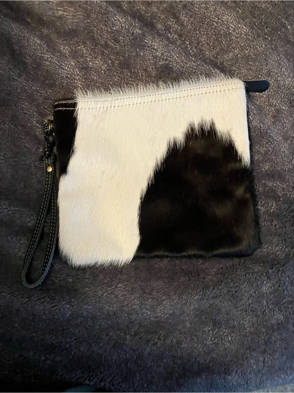 Myra Cowhide Wristlet Clutch in Black & White